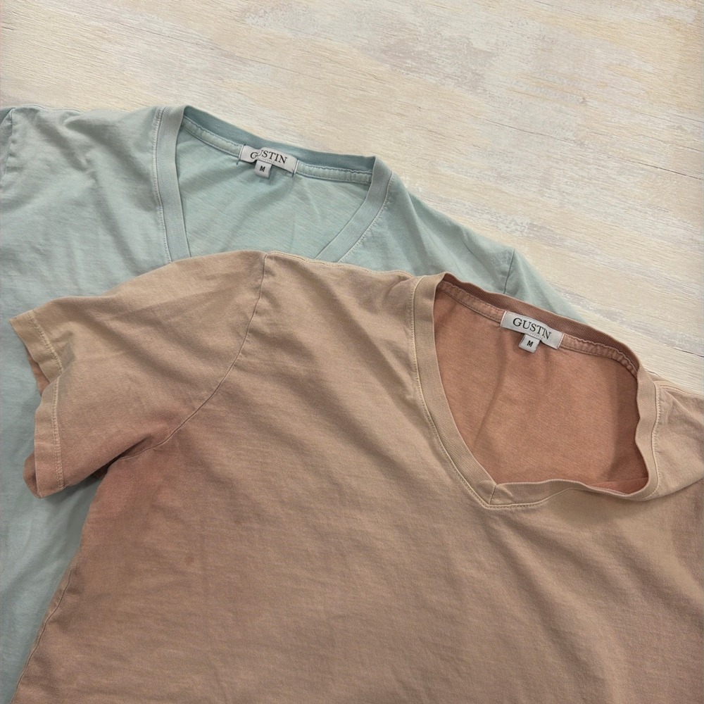 Gustin T-Shirt Bundle V-Neck 100% Cotton Size M Blue Terracotta Mens 2 Pack